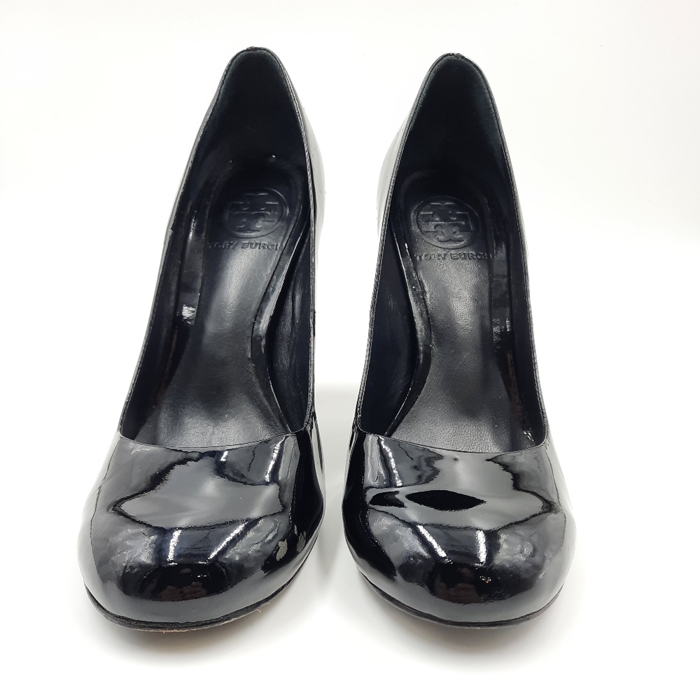 TORY BURCH Patent Leather Colin Pumps Glitter Heel Witchy Office Evening Black 7 - Picture 3 of 13